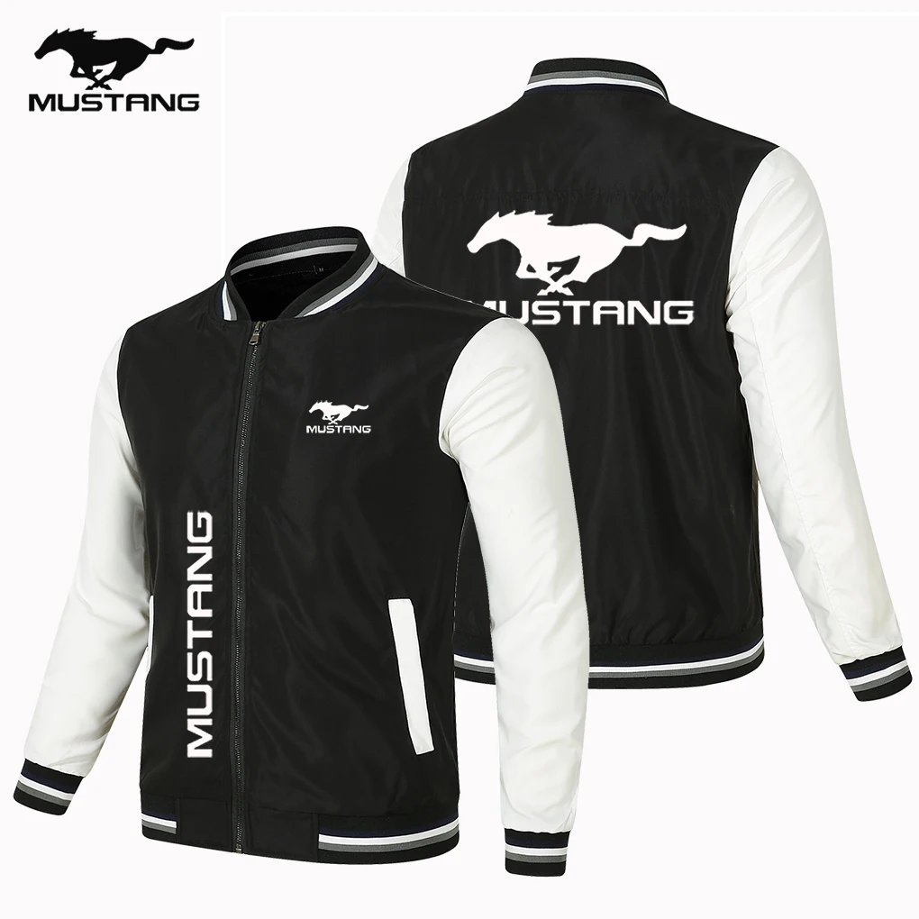 

2023 New Spring Autumn Men's Casual Sports Loose Mustang Logo Zipper Baseball Jacket Man Thin Biker Coat