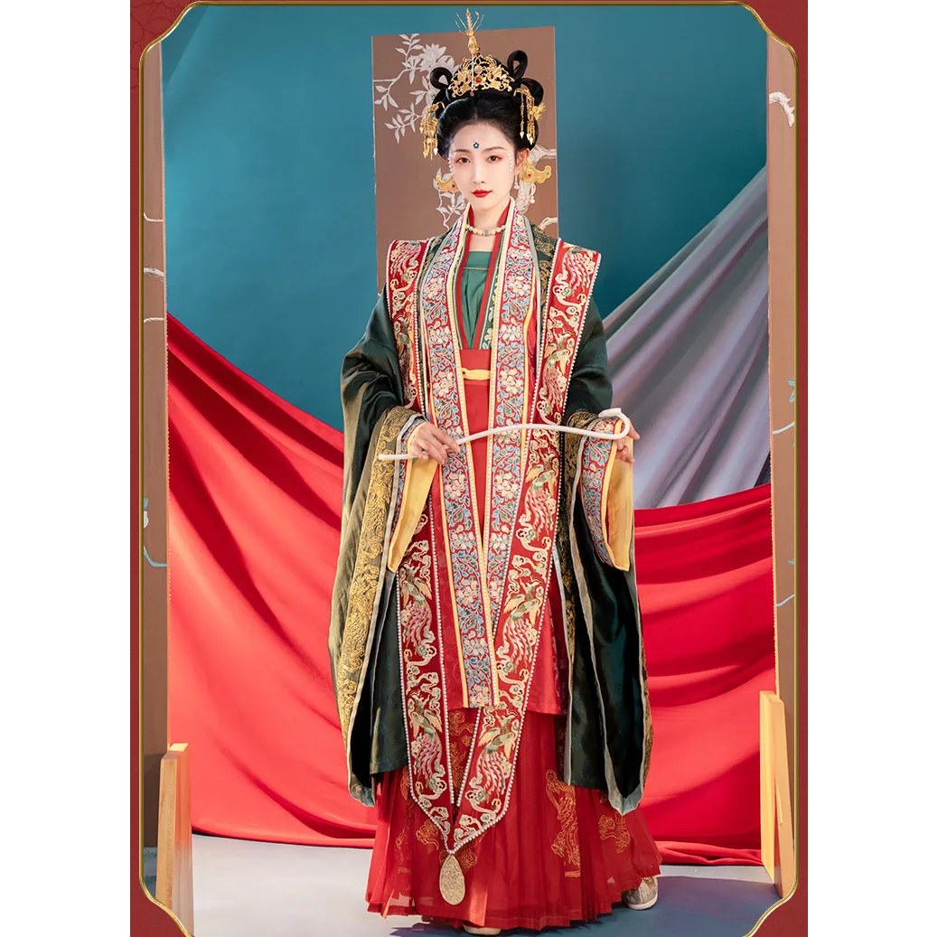 

ChongHuiHanTang Original Hanfu Drsses For Women Song Dynasty Red Heavy Industry Phoenix Embroidered Wedding Dress with XiaPei