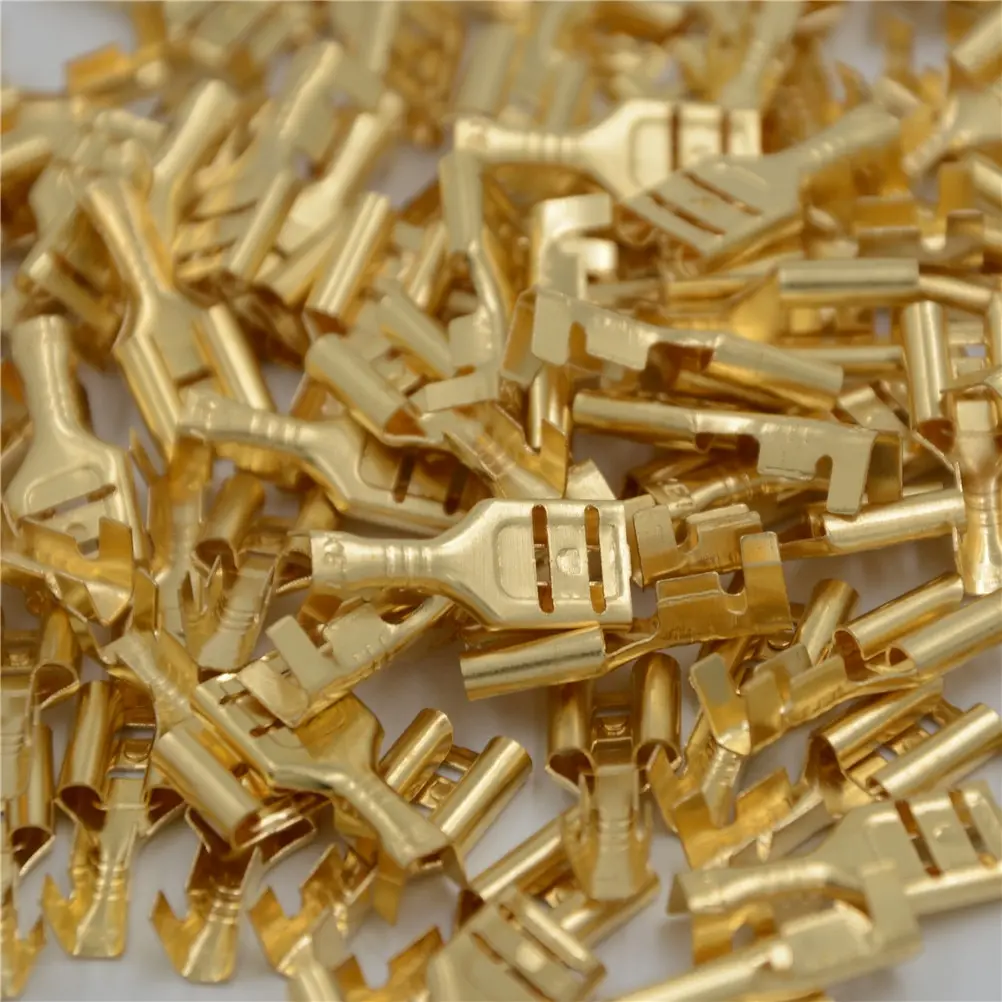 

100pcs/lot Gold Brass Car Speaker Electric Wire Connectors Set Female Crimp Terminal Connector 4.8mm/6.3mm