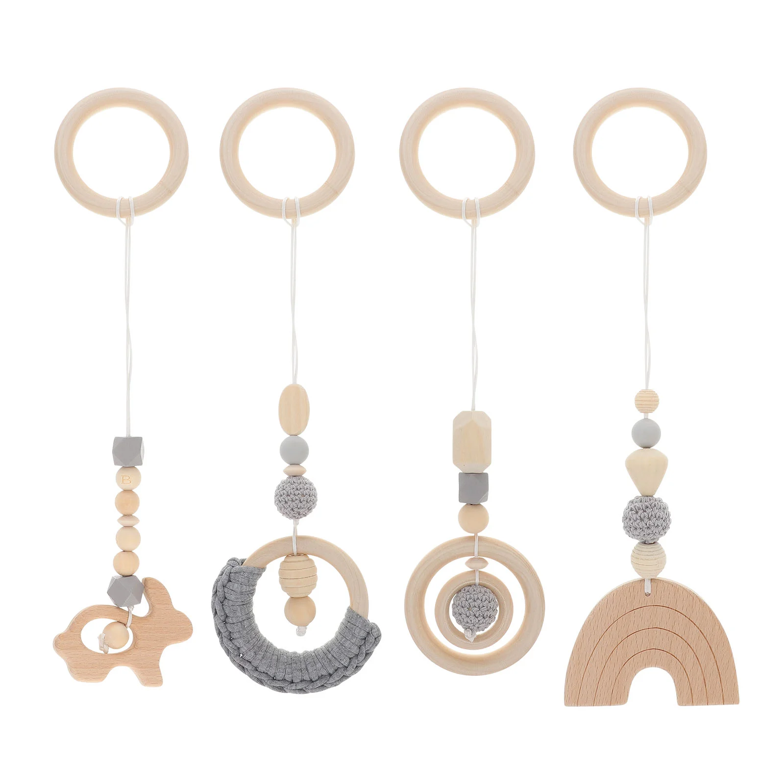 

Gym Baby Toys Hanging Wooden Play Toy Wood Stroller Activity Infant Beaded Newbornroom Pendantchew Teether Setsoother Ring