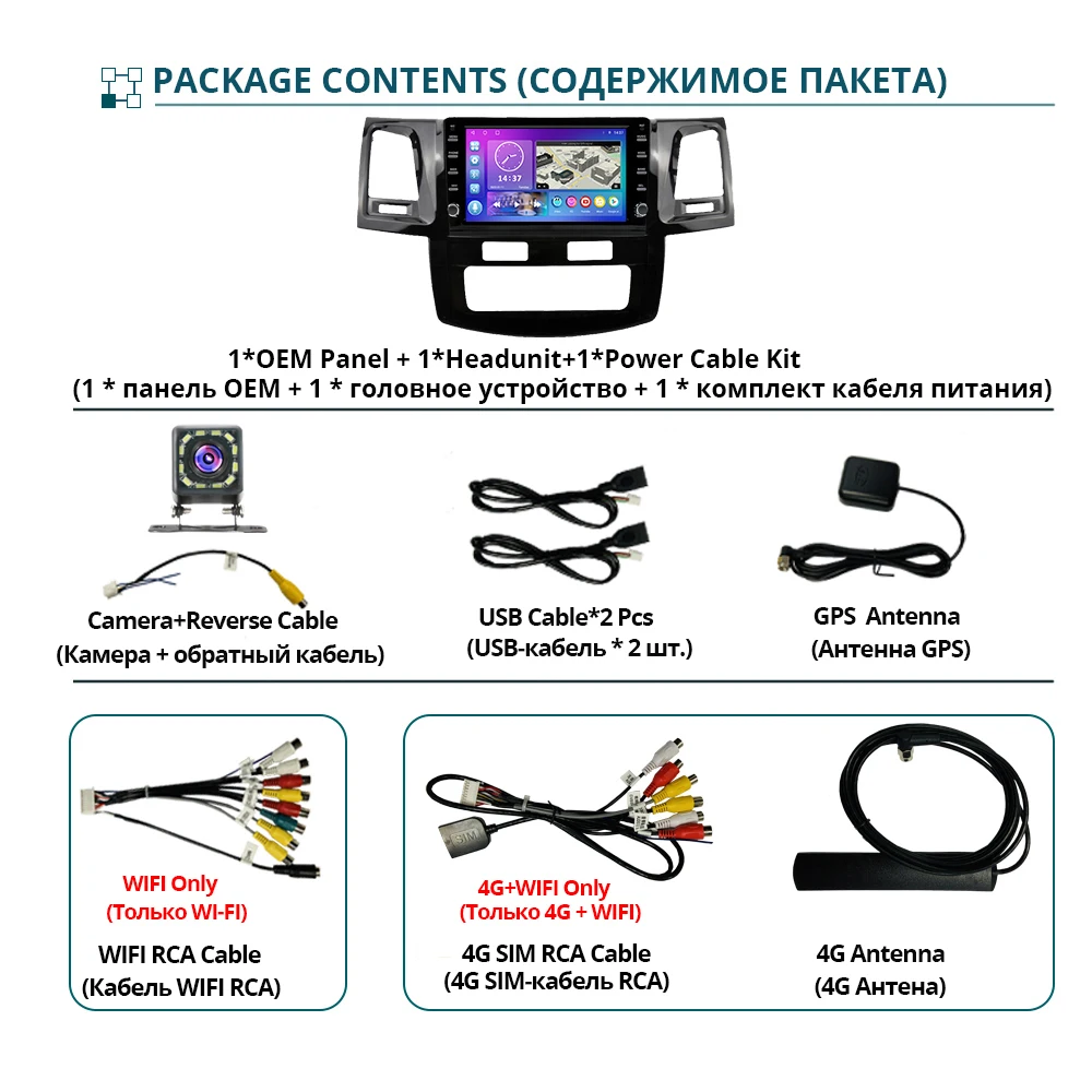 Автомагнитола на Android 10 мультимедийный проигрыватель для Toyota HILUX FORTUNER VIGO 2007-2015