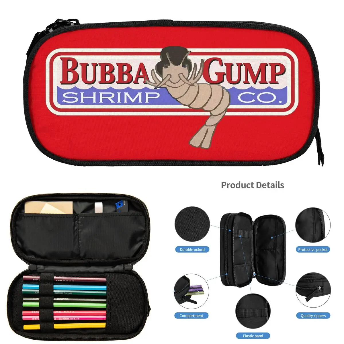 Фото Пеналы Bubba Gump Shrimp Forrest Movie Geek для студентов, школьные пеналы-коробки, сумка для ручек, пенал большой вместимости №3