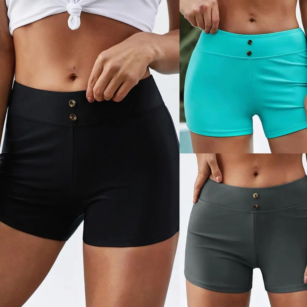 

Простые шорты для плавания со средней талией, спортивный хорошо тянущийся Быстросохнущий купальный костюм, штаны, одежда для плавания, шорт...