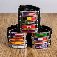 new stainless steel spain usa flag bracelet for men women france germany flags adjustable silicone bangle bracelets jewelry gift