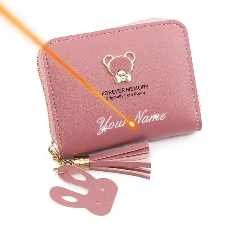 

2022 Short Women Wallets Mini Cute Coin Pocket Card Holder Name Engraved Female Purse New Fashion Kpop Small Wallet For Girls