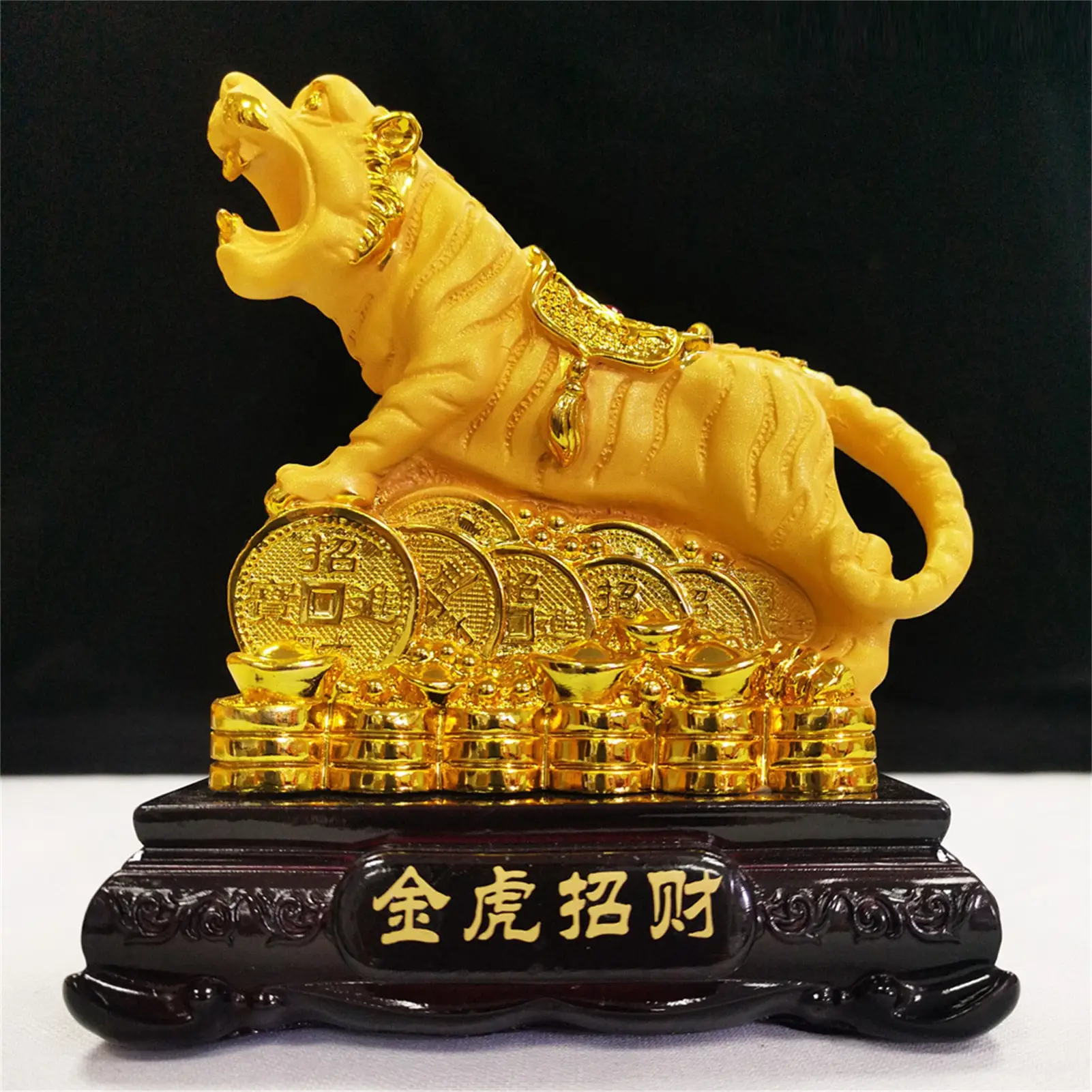 

Chinese Zodiac Tiger Tiger Statues Year Of The Tiger 2022 Feng Shui Tiger Statue With Chinese New Year Coins Golden Resin Decor