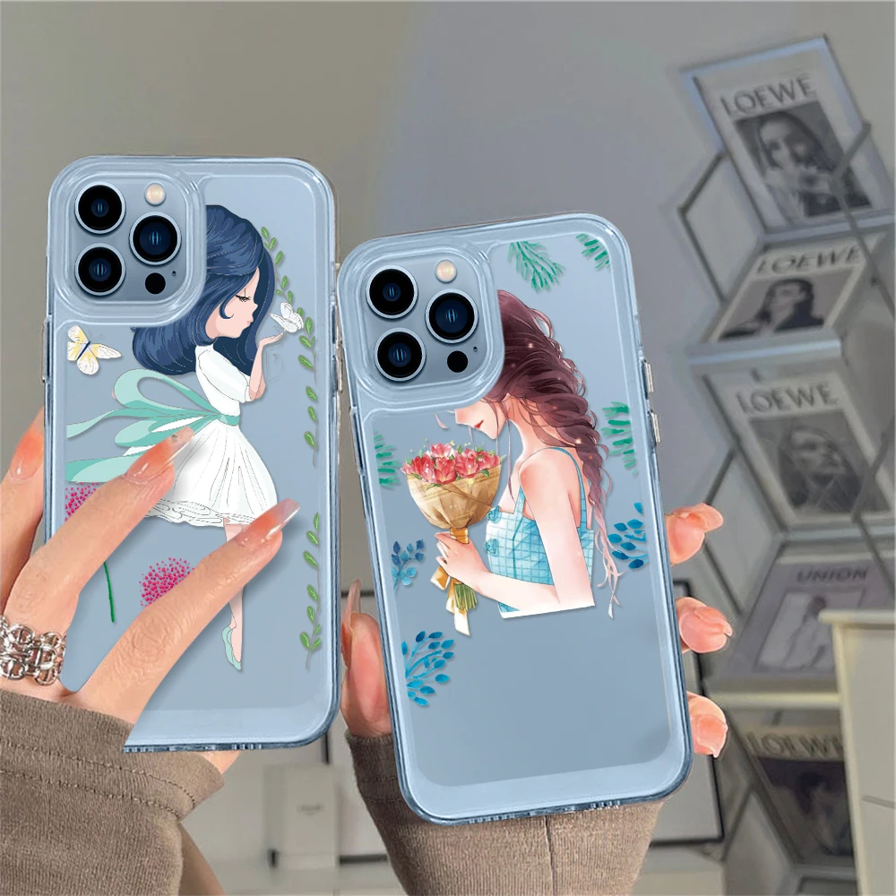 

INS Girl Phone Case for iPhone 14 13 12 11 Pro Max Mini XS XR X Protection Shell Cover for iPhone13 ProMax Coque Clear Fundas