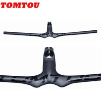 tomtou full carbon fiber bicycle handlebar mtb integrated one shaped flat bars stem for fork clamp 28 6mm black grey silver