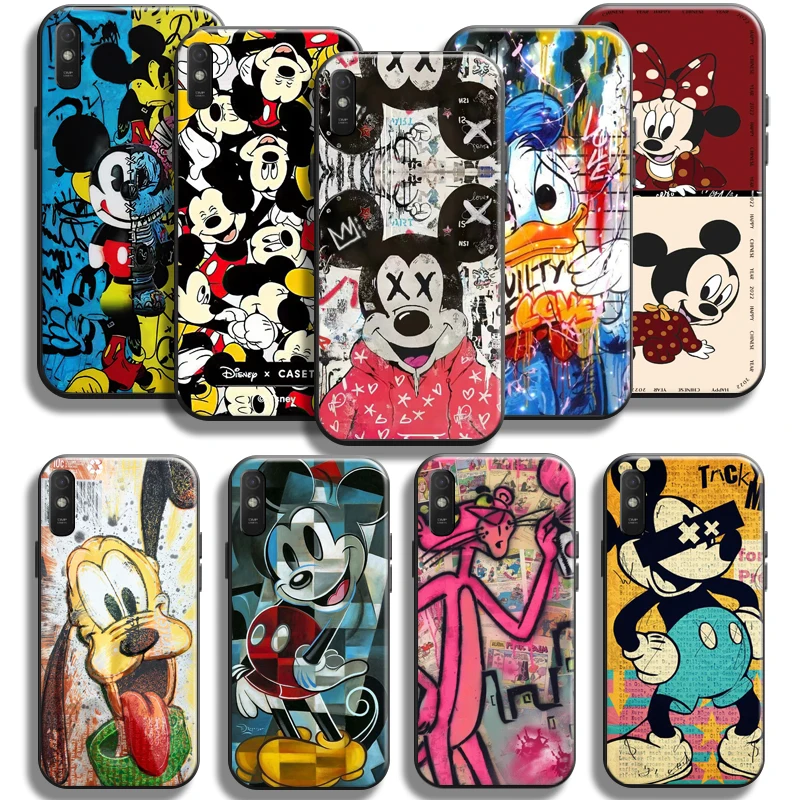 

Disney Mickey Duck Graffiti Case For Xiaomi Redmi 9A Phone Case For Redmi 9AT Silicone Cover Black Carcasa Liquid Silicon Funda