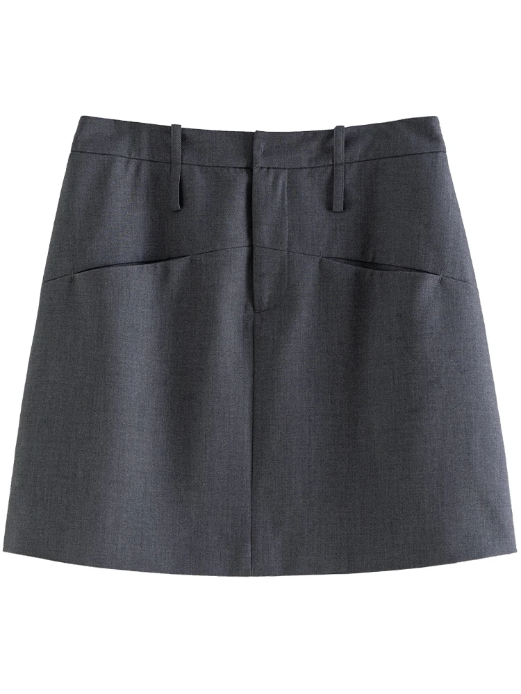 Женская мини-юбка трапециевидной формы с карманами и высокой талией
