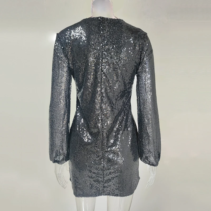 Autumn And Winter 2023 New Women'S Dress European And American Fashion Sequins Dress Sexy Long Sleeve Hip Wrap Short Dress