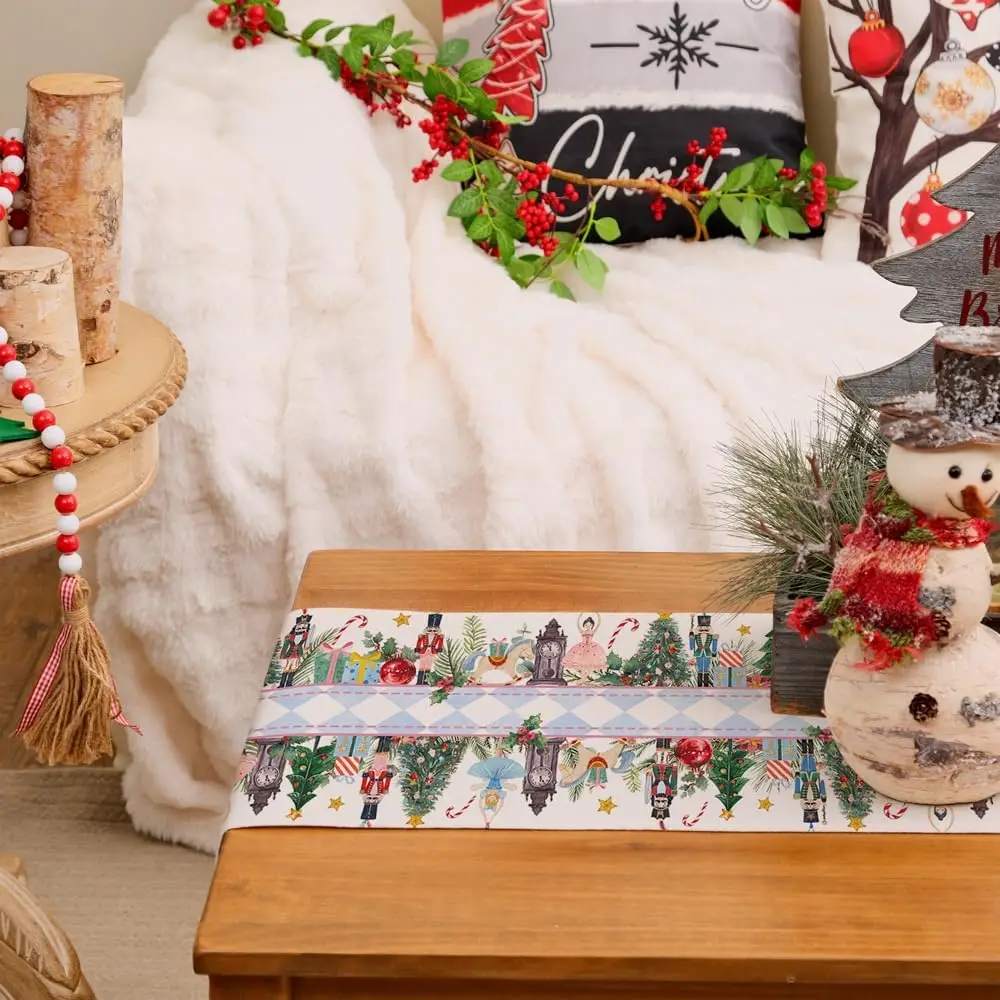 Рождественский Щелкунчик Рождественская елка Льняная дорожка для стола Декор