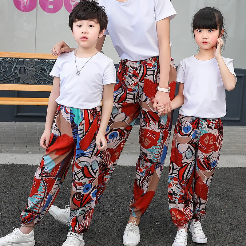 

Family Matching Outfits Summer Sister Brother Pants Mother Daughter Son Matching Clothes Mommy and Me Clothes Harem Sweatpants