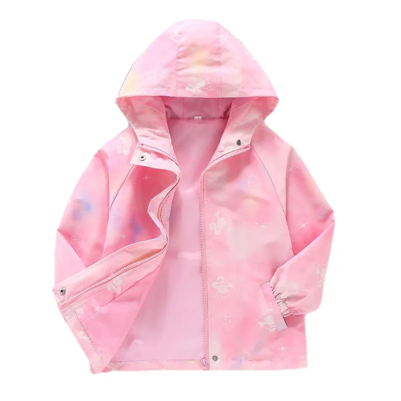 Summer Spring Waterproof Girls Lined Coat Full Zipper Hooded Baby Jackets Children Outerwear Kids Outfits 3-14 Years images - 6