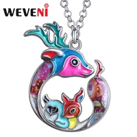 weveni mothers day enamel alloy floral cute baby deer necklace pendant gifts fashion jewelry for women girls charms accessories