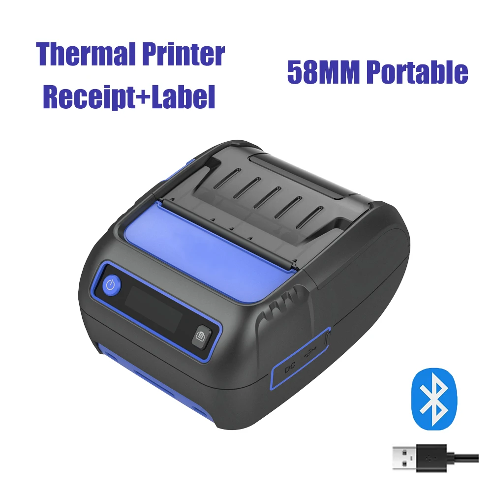 Thermal Printer 58mm Label Receipt 2inch Sticker 2 in 1 USB Buletooth Protable Hand-held Maker For Store Print Lable Ticket Bill