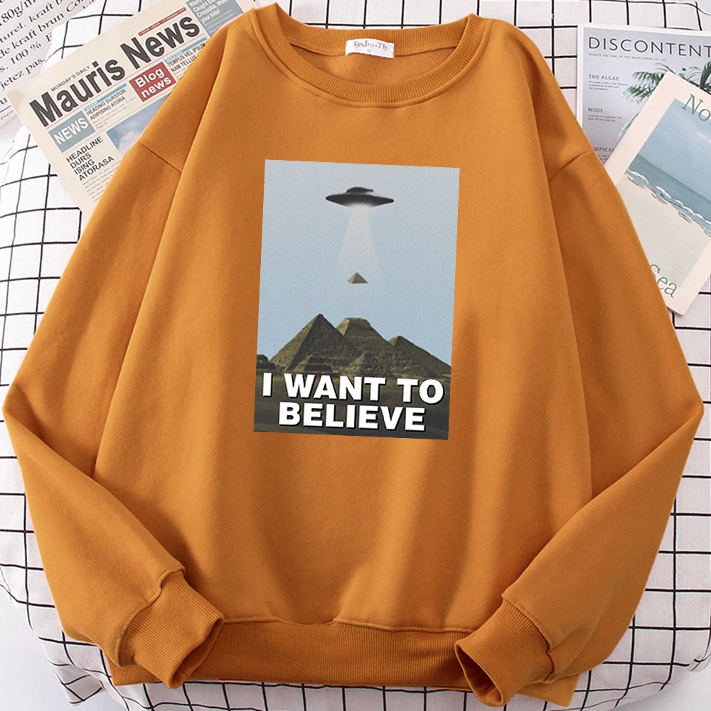 I Want To Believe Spaceship Extraterrestrial Print Men Hoody Hip Hop  Hoodies Autumn Fleece Hoodie Fashion Casual Clothes