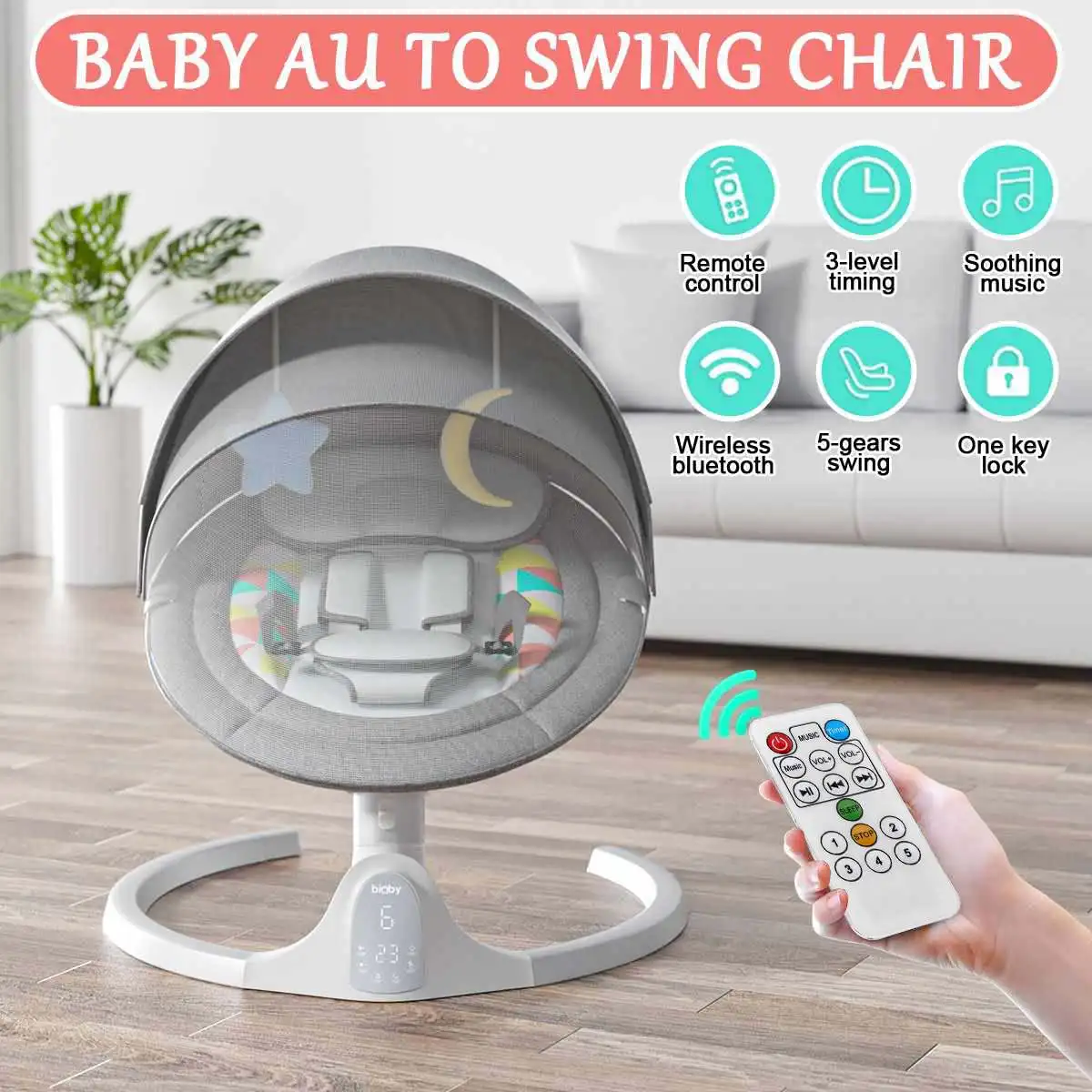 Baby Bouncer Calm Chair Bluetooth With Belt Remote Control