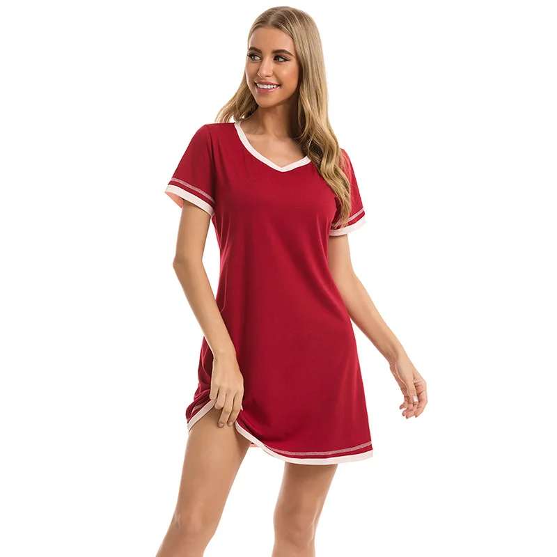 Spring and Summer New Women's Nightdress Short-sleeved Loose Casual Home Service Sleepwear Women Sexy Nightwear Sleep Tops