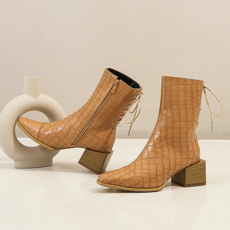 Женские ботильоны на молнии теплые плюшевые ботинки с квадратным каблуком длина