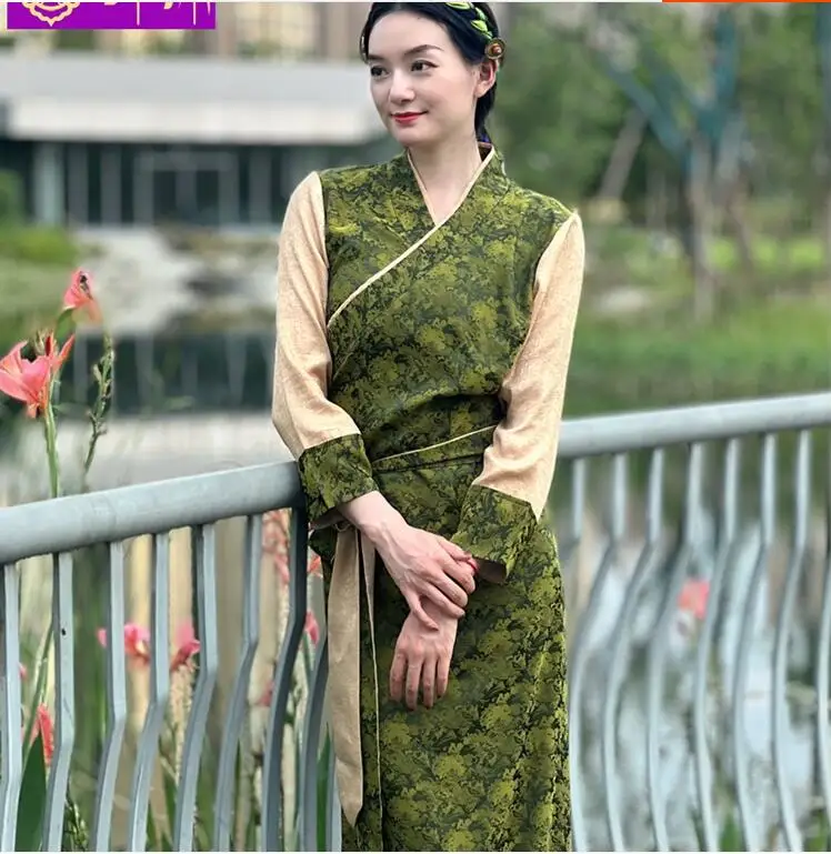 Высококачественное черное тибетское платье этнический Тибетский халат одежда