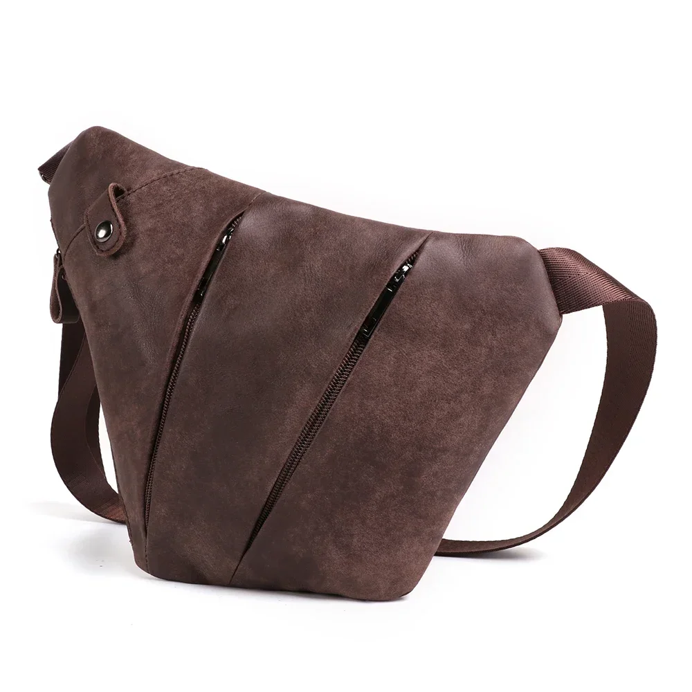 Мужская сумка на ремне из натуральной кожи винтажная нагрудная для коротких