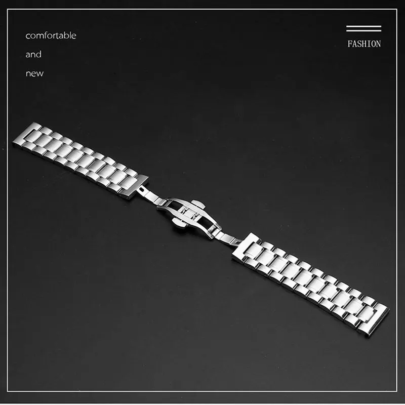 12-24mm Stainless Steel Watchband Flat Elbow Universal Double Press Butterfly Clasp Wristwatch Strap Watch Accessories with Tool