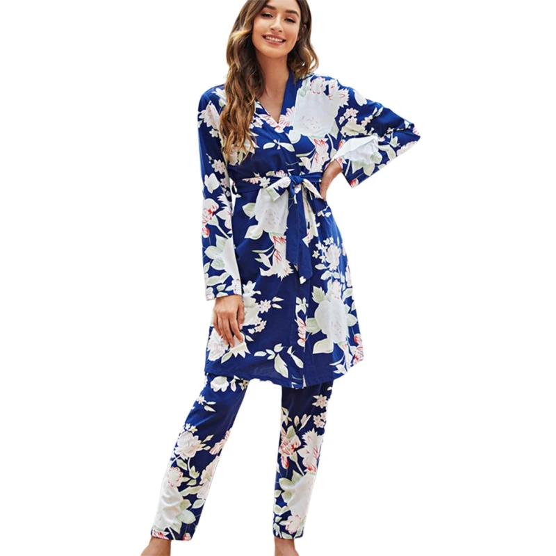

3pcs/set Women Pajamas Set Floral Printed Female Spring Casual Comfortable Homewear Pyjama Loose Sleepwear Nightwear Set