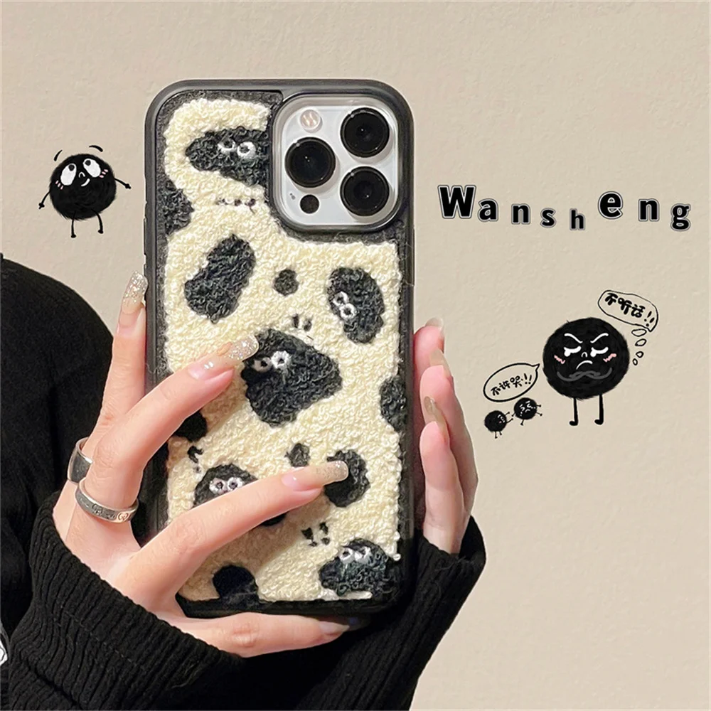

Plush coalball eye mobile phone protective case for Apple 14 iphone13/12/11 new fashion cute fall proof silicone shell