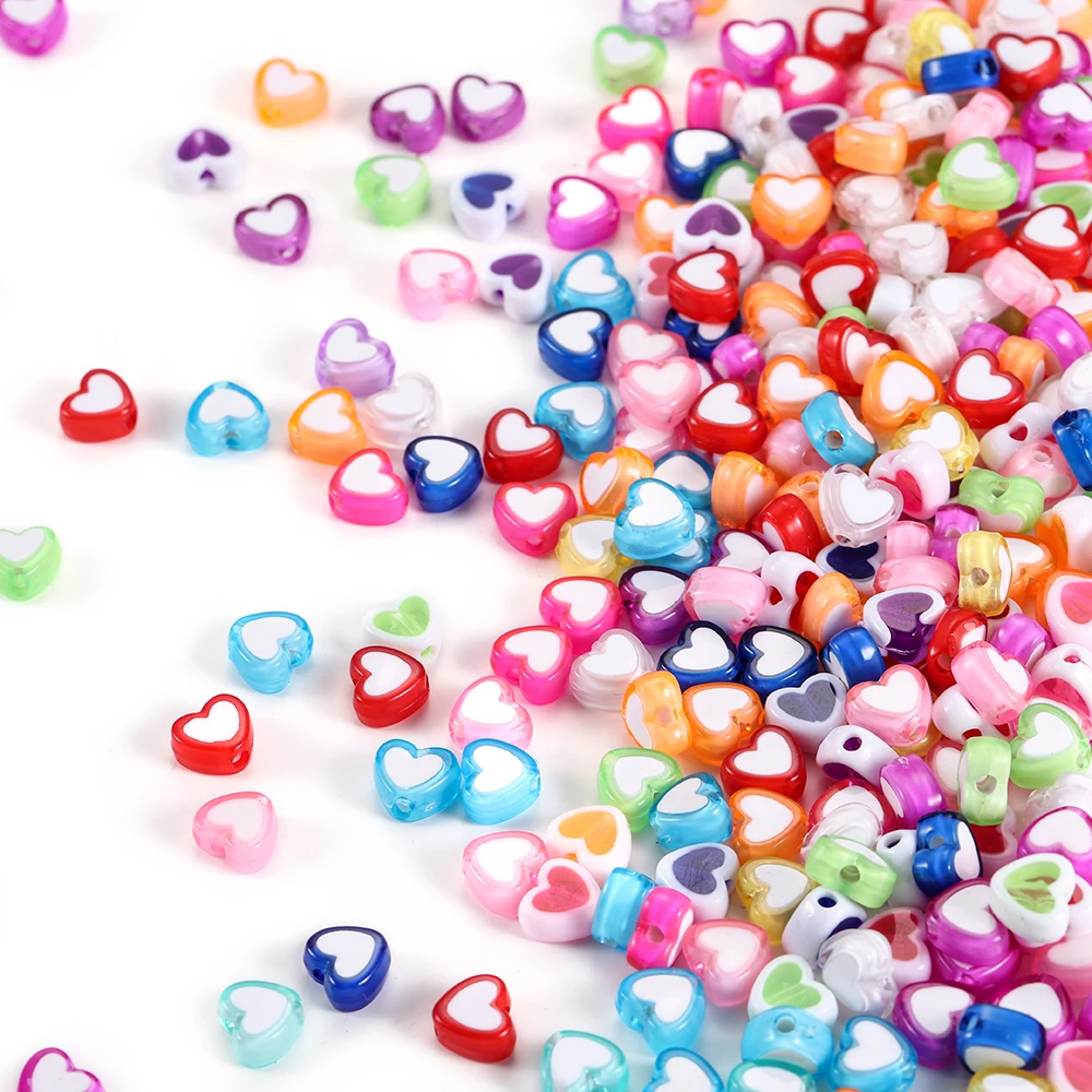 

50pcs/Lot 8.5mm Colorful Glossy Love Heart Shape Acrylic Bead Loose Spacer Beads For Jewelry Making DIY Bracelet Accessories