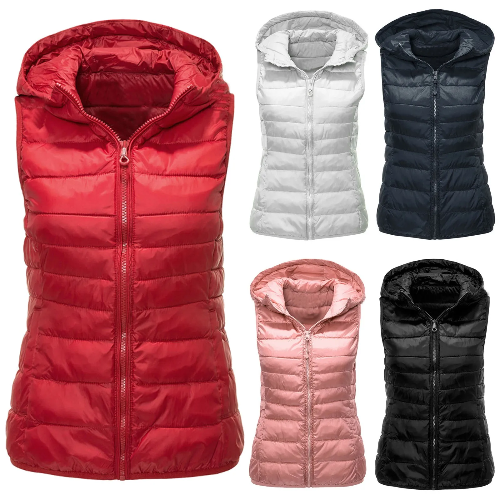 

Unisex Winter Warm Vests Coat Casual Solid Vest Zipper Pocket Loose Sleeveless Jacket Hooded Cotton Padded Puffer Coat Parkas#30