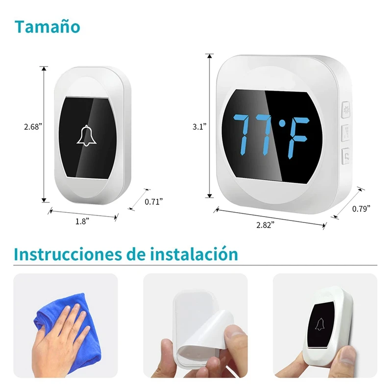 Wireless Doorbell With 2X Plug In Receiver And Button Transmitter + Room Display Thermometer US Plug-FS-PHFU