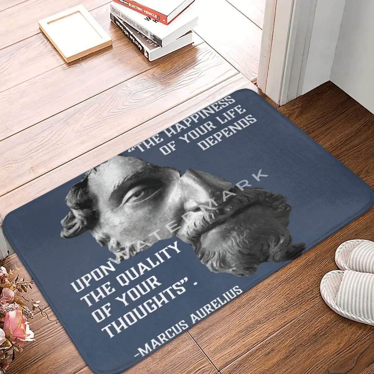 

Stoic Quote Marcus Aurelius Happiness Of Your Life Carpet, Polyester Floor Mats Holiday Durable Everyday Festivle Gifts Mats