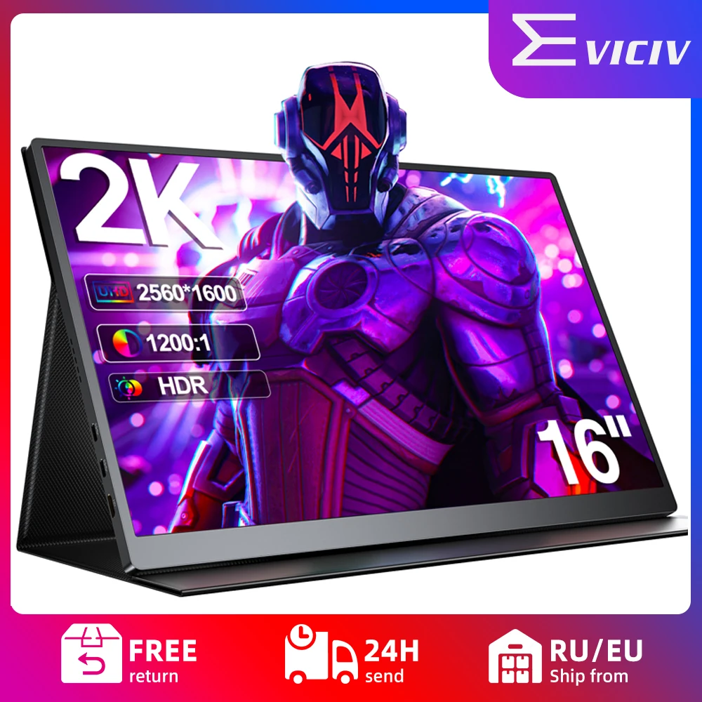 

EVICIV 2,5K 120 Гц портативный 16-дюймовый IPS игровой монитор для ноутбука с разрешением 2560x1600, двойной USB C, HDMI, второй экран, компьютерный дисплей для ПК, телефона, PS4/5, Xbox Switch, Steam Deck