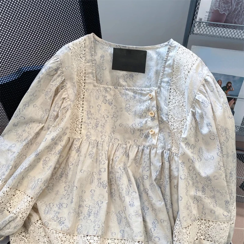 Французские винтажные рубашки кружевные ажурные дизайнерские лоскутные блузки