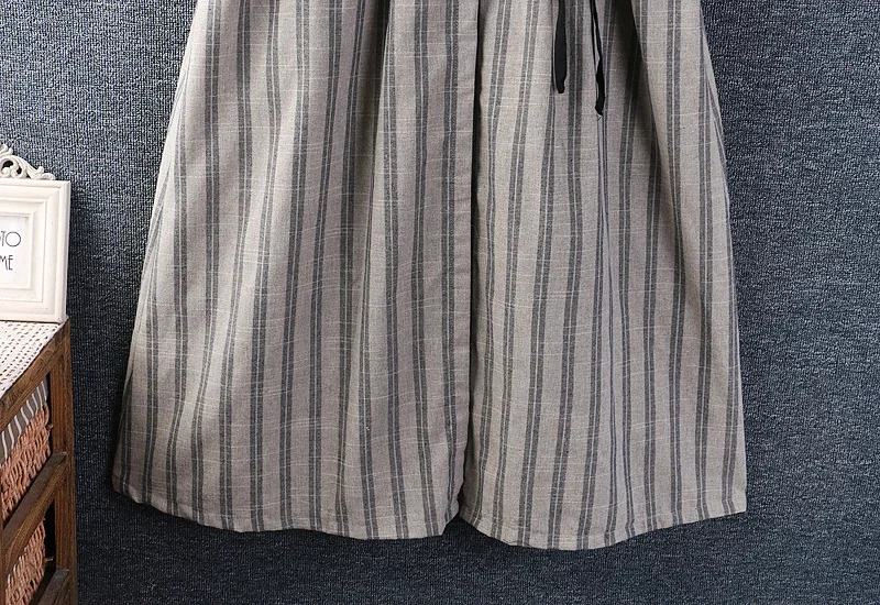 Женское винтажное платье из хлопка и льна в японском стиле Mori Girl полоску без