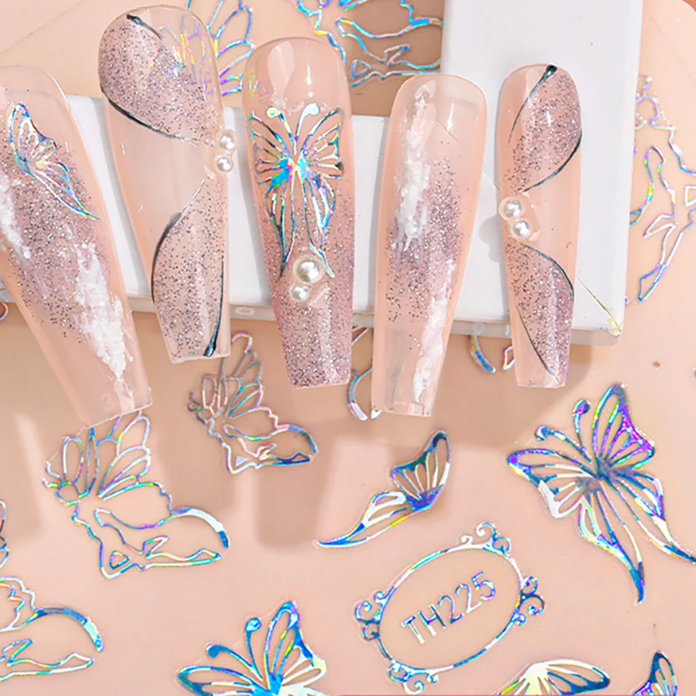 

Красочные лазерные наклейки для ногтей, Бабочка, самоклеящиеся звезды, маникюрные наклейки, День Святого Валентина, мягкие украшения для девочек и женщин