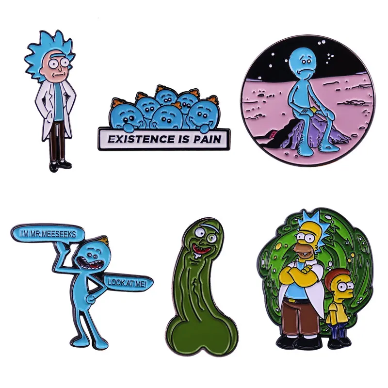 

Existence Is Pain Mr. Meeseeks Enamel Pin collection Rick Brooch Classic Science Nerd Cartoon Blue Creatures Badge
