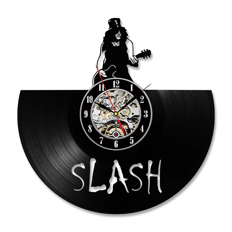 Guns N Rose Slash Vinyl Record Wall Clock Music Theme 3D Stickers Rock Band Vinyl Clock LED Wall Watch Modern Design Home Decor