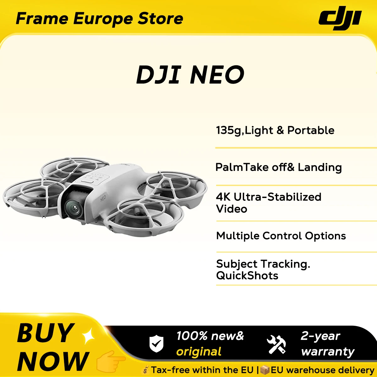 DJI Neo Mini Drone with 4K UHD Camera for Adults135g Self Flying Drone that Follows You Palm Takeoff Subject Tracking C0 New