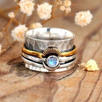 european and american simple style silver ladies versatile ring alloy inlaid sapphire jewelry