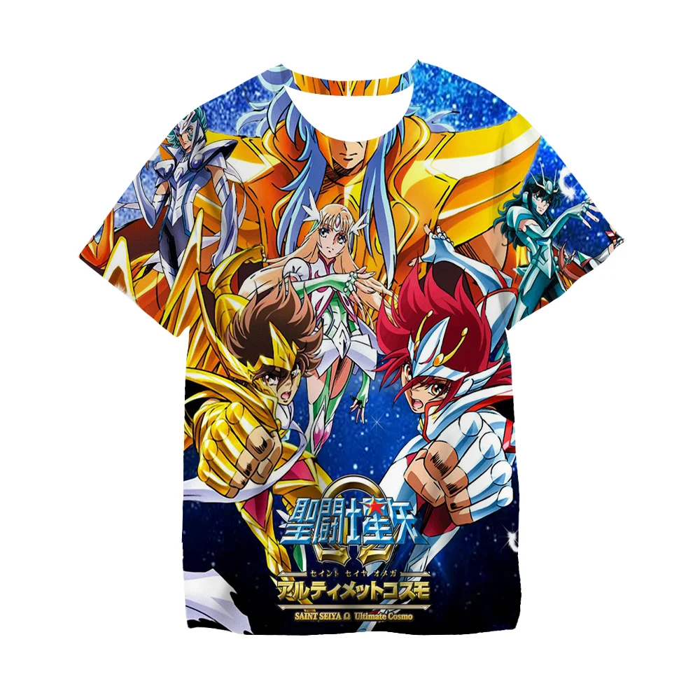 

Детские футболки с аниме Saint-Seiya, одежда для мальчиков и девочек, детская летняя футболка с 3D принтом и короткими рукавами, модный топ в стиле ...