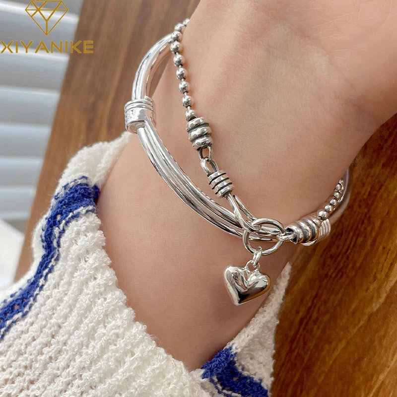 

XIYANIKE Glossy Adjustable Bangle Bracelets For Women Girl Heart Beads Chain Bracelet Fashion Jewelry Party Gift pulseras mujer