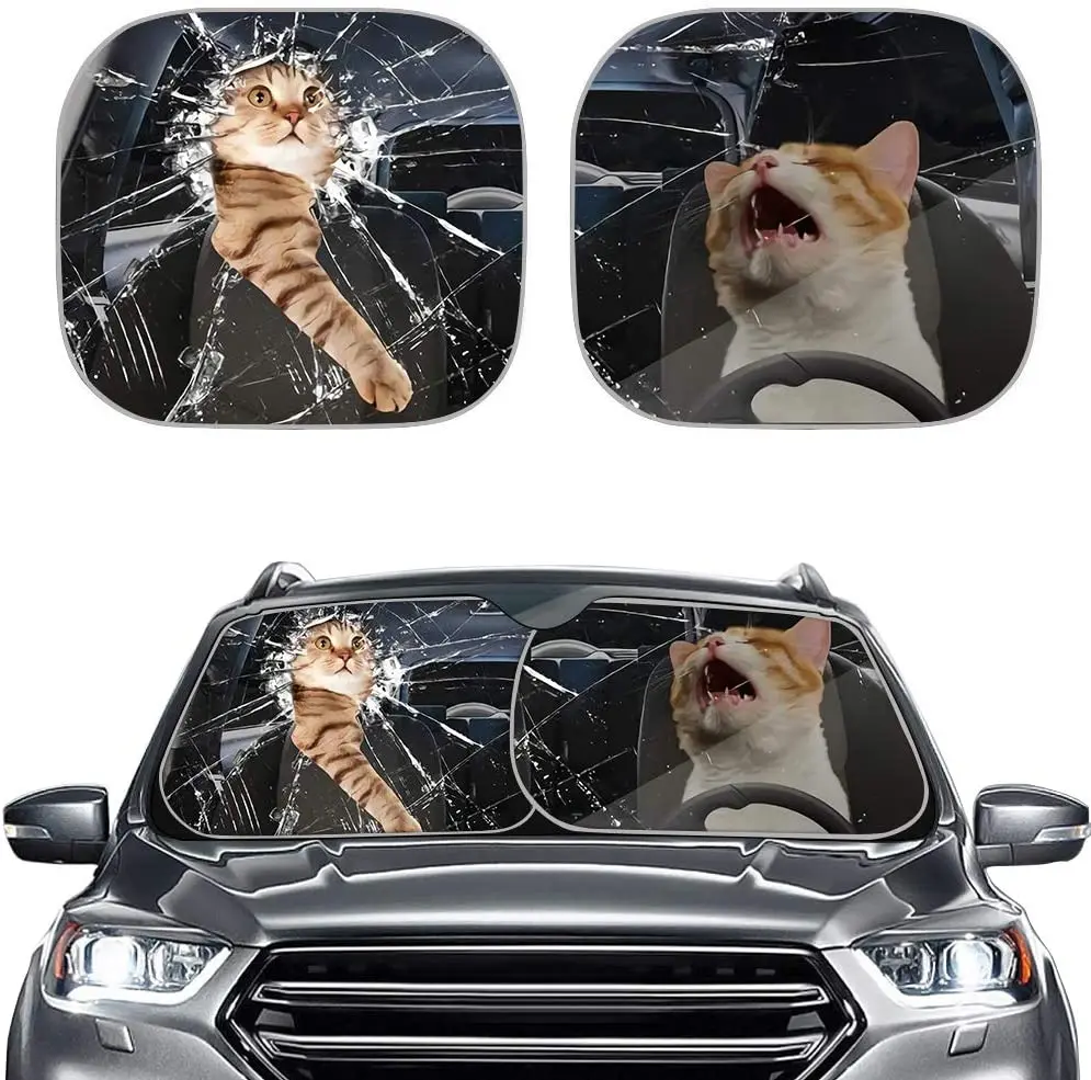 

Автомобильный солнцезащитный козырек с принтом двух кошек, козырек от солнца на переднее окно автомобиля, козырек для защиты, Декор, набор из 2 предметов