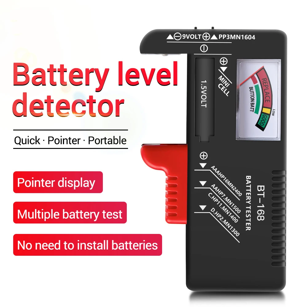 

Digital Battery Capacity Tester LCD BT-168D Checker for 9V 1.5V AA AAA Cell C D Batteries Power Indicate Volt Tester BT-168