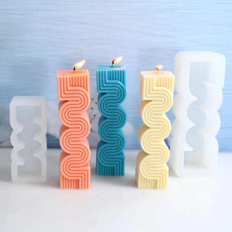 

Diy Wavy Geometric Column Scented Candle Silicone Mold for Epoxy Resin Making Supplies 3d Handmade Home Decorative Gypsum Craft
