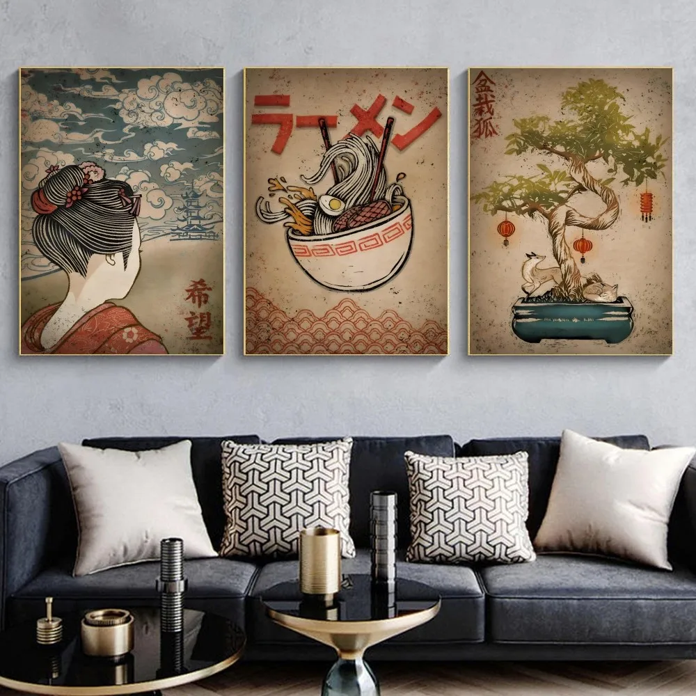 Vintage Janpanese Artwork Poster Self-adhesive Art Waterproof Paper Sticker Coffee House Bar Room Wall Decor