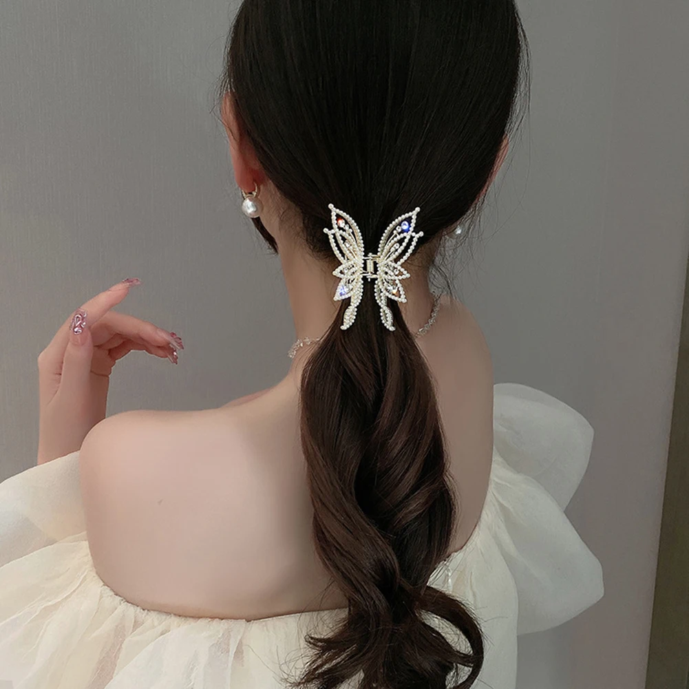 

Korea INS Rhinestone Pearl Geometric Hairpin Butterfly Grab Clip Elegant Gold Hair Claw Woman Girls Styling Barrette Headdress