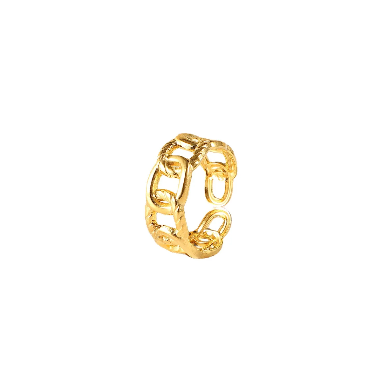 

Stainless Steel PVD 18K Gold Plated Tarnish Waterproof Simply Linked Cutout Rings For Woman Jewelry Wholesale Trendy