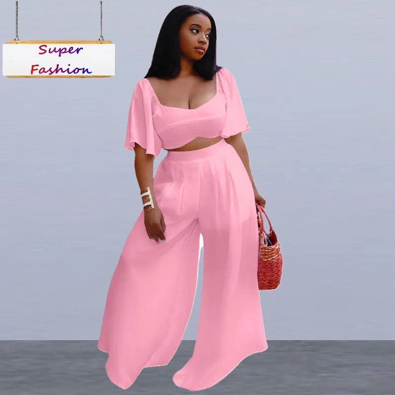 

XL-5XL Summer 2021 Plus Size two piece set women fashion sexy solid color top and pants 2 piece outfit Wholesale dropshopping